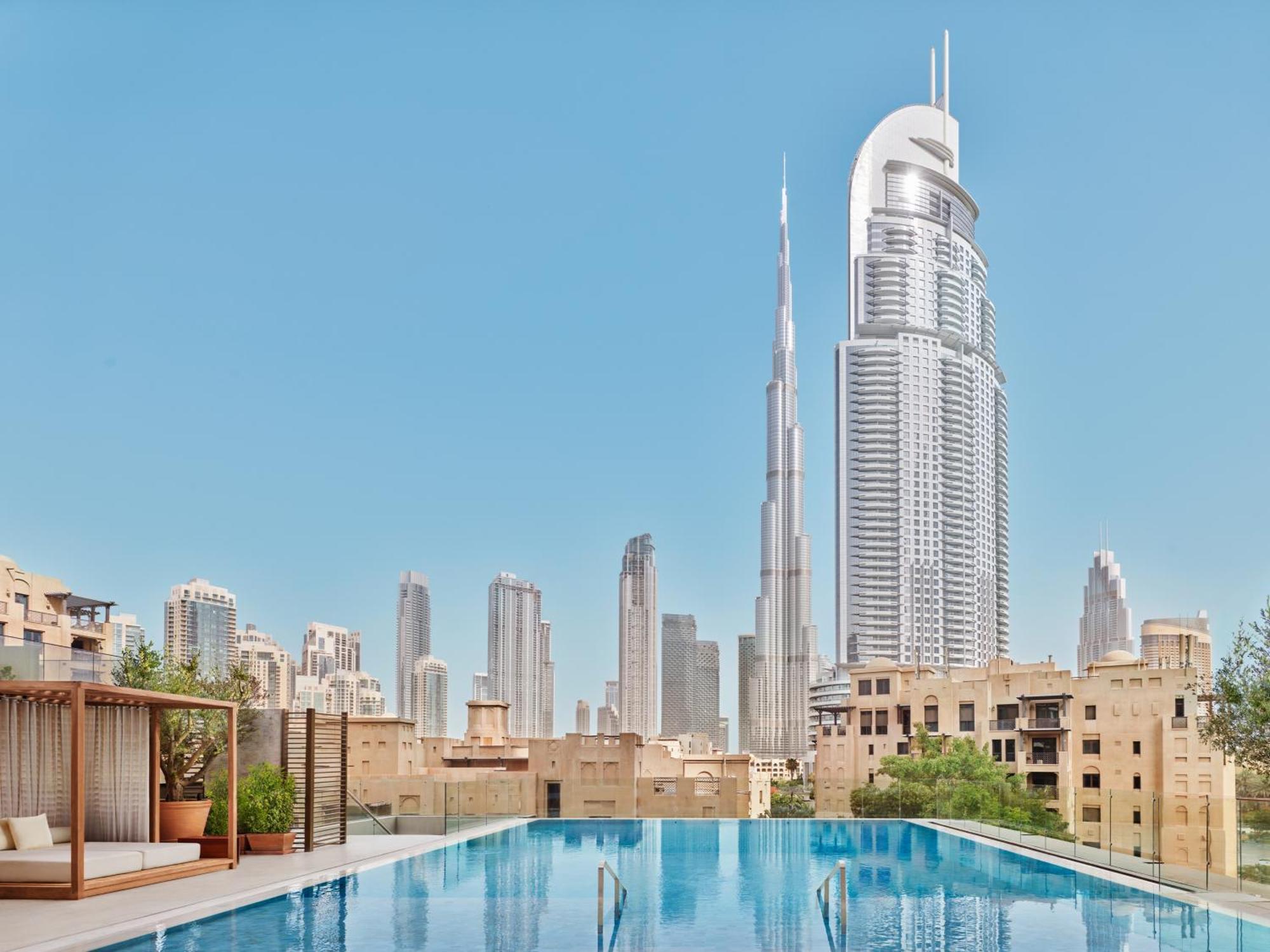 Premier One-Bedroom King Suite Kitchen Balcony Burj Khalifa View